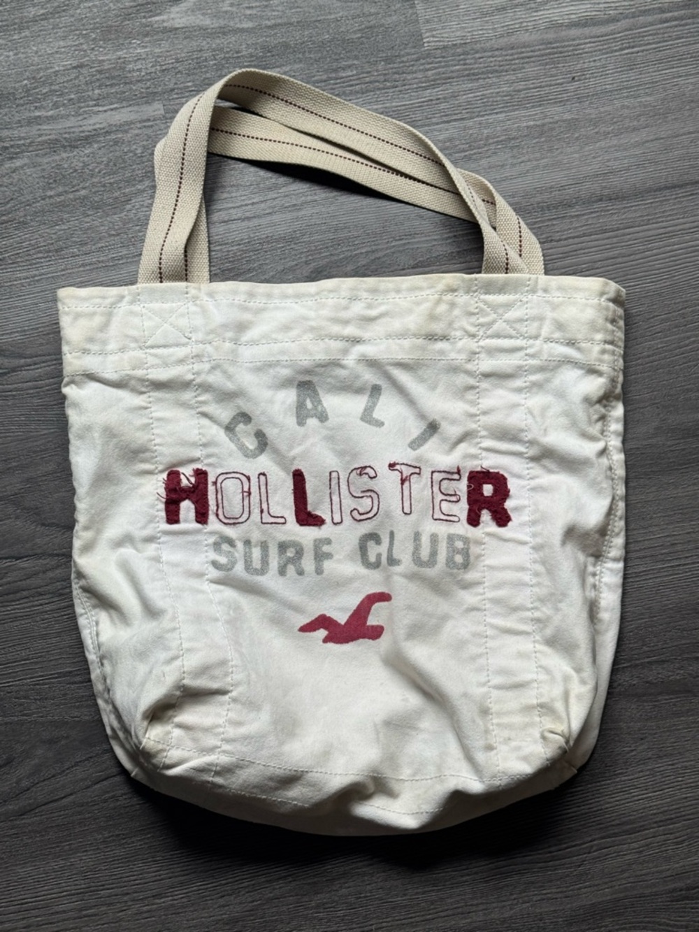 Hollister Cream Canvas Tote with Red and Gray Logo